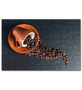 Cakapuzzle Turuncu Fincan ve Kahve Çekirdekleri Puzzle Yapboz MDF (Ahşap) (500 Parça)