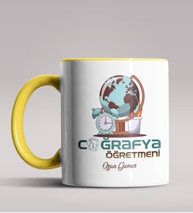 Kişiye Özel Coğrafya Öğretmeni Tasarımlı Siyah Renk Kupa Bardak 7 (Sarı)
