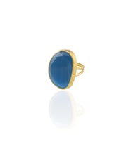 Kadir Jewellery 22 Ayar Altın Kaplama Kadın Fosil Taşlı Yüzük (Koyu Mavi)