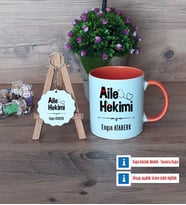 Aile Hekimi Kupa Bardak Kırmızı ve Ahşap Anahtarlık Hediye (Model 12)