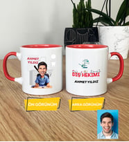 Kişiye Özel Karikatürlü Diş Hekimi Hediye Kupa Bardak Erkek Diş Hekimine Tıp Bayramı Hediyesi (Pembe)