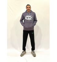 Erkek Kapşonlu Rahat Kalıp İçi Polarlı 3 iplik NYC Baskılı SweatShırt spr24sw09 (Füme)