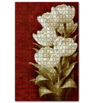 Cakapuzzle Beyaz Çiçekler Kırmızı Arkaplan Puzzle Yapboz MDF (Ahşap) (1000 Parça)