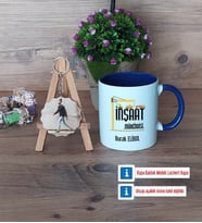 İnşaat Mühendisi Kupa Bardak Beyaz ve Fotoğraflı Ahşap Anahtarlık Hediye (Model 3)