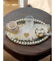 Rejoice Gold Nişan Kahve Tepsisi (Krem)