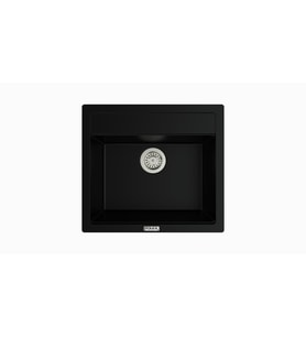 POLEX Cristalüx Granit Eviye P-08 Tezgah Altı Ve Tezgah Üstü Kare Mutfak Evyesi 55,5x50cm (Siyah)