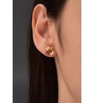 Papatya Silver 925 Ayar Gümüş Rose Kaplama Hediyeli Zirkon Doğum Taşlı Frezya Çiçeği Küpe (Sarı)