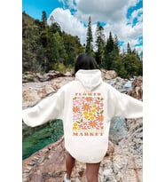 Flower Baskılı Oversize Sweatshirt (Beyaz)