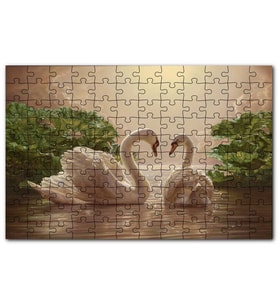 Cakapuzzle Altın Rengi Sularda Beyaz Kuğu Çifti Puzzle Yapboz MDF (Ahşap) (500 Parça)