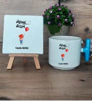 Ütopyalar Güzeldir Hediye Seti Kupa Bardak T Kulplu ve Dekoratif Taş Arkadaşa Sevgiliye Kardeşe Doğum Günü Hediyesi (Model 3)