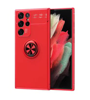 Galaxy S22 Ultra Kılıf Zore Ravel Yüzüklü Silikon Kılıf (Kırmızı)