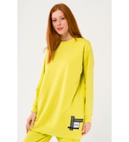 S-3991 Slogan Nakışlı Basic Oversize Sweatshirt Takım (Yeşil)