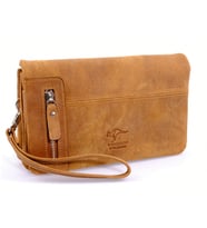 KANGAROO KINGDOM Hakiki Deri Crazy Horse Kahverengi Erkek Portföy & Clutch El Çantası 7477-ZK (Taba)