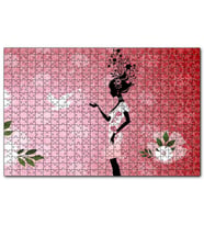 Cakapuzzle Beyaz Elbiseli Kadın ve Güvercin  Puzzle Yapboz MDF (Ahşap) (255 Parça)