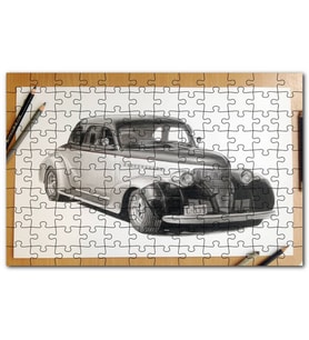 Cakapuzzle Kuru Boyayla Antika Araç Çizimi Puzzle Yapboz MDF (Ahşap) (255 Parça)