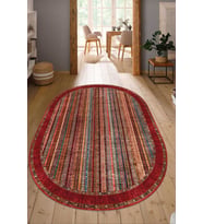 Dijital Baskılı Kaymaz Taban Yıkanabilir Oval Salon Halısı Mutfak Halısı Yolluk NDO-HT-645 (Kırmızı)