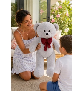 Özgüner 80-90 cm Rengarenk Papyonlu Ayıcık %100 yerli (Gri)