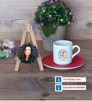 Doğum Günü Hediyesi Türk Kahvesi Fincanı Ahşap Altlıklı ve Fotoğraflı Ahşap Anahtarlık Hediye (Model 3)