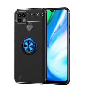Realme C25 Kılıf Yüzüklü Magnetli Ravel Case (Siyah-Mavi)