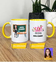 Kişiye Özel Karikatürlü Sınıf Öğretmeni Hediye Kupa Bardak Kadın Sınıf Öğretmenine Öğretmenler Günü Hediyesi (Sarı)