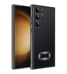 Galaxy S23 Ultra Kılıf Kamera Korumalı Logo Gösteren Zore Omega Kılıf (Siyah)