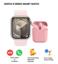 Watch 9 Series Akıllı Saat + Inpods i12 Bluetooth Kulaklık (Pembe)