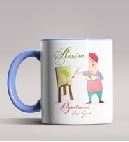 Kişiye Özel Resim Öğretmeni Tasarımlı Siyah Renk Kupa Bardak 6 (Mavi)