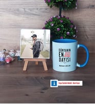 Dayıya Hediye Fotoğraflı Dekoratif Taş, Kupa Bardak Beyaz Hediye (Model 4)