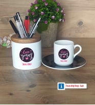 Love Yourself Hediyeleri Türk Kahvesi Fincanı Kırmızı, Kalemlik Kişiye Özel Hediye (Model 5)