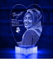 Kadına Hediye Kız Arkadaşa Hediye Resimli 3D Lamba (Mavi)