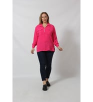 3055 YAKA FERMUARLI YANDAN YIRTMAÇLI GÖMLEK (Pembe)