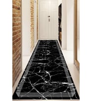 Dijital Baskılı Kaymaz Taban Yıkanabilir Modern Yolluk Ve Koridor Halısı NDU-SD-1089 (Siyah)