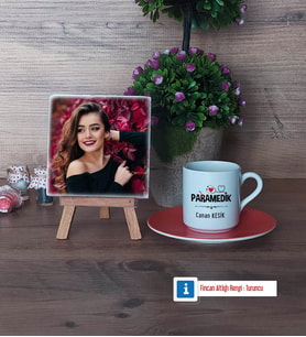 Paramedik Fotoğraflı Dekoratif Taş, Ahşap Altlıklı Türk Kahvesi Fincanı Hediye (Model 8)