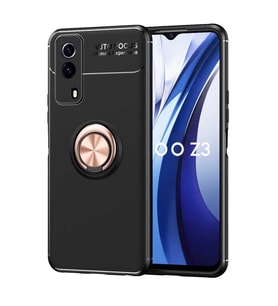 Vivo Y53S 4G Kılıf Yüzüklü Magnetli Ravel Case Kapak (Siyah-Rose Gold)