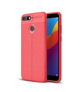 Huawei Y7 2018 Kılıf Deri Tarzı Niss Silikon Case (Kırmızı)