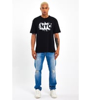 Erkek Bisiklet Yaka Regular Fit NYC Baskılı Tişort SPR22TS114 (Siyah)