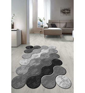 Dijital Baskılı Kaymaz Taban Yıkanabilir Lazer Kesim Salon Halısı Yolluk NLZR-HT-1222 (Siyah)