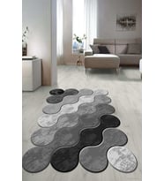 Dijital Baskılı Kaymaz Taban Yıkanabilir Lazer Kesim Salon Halısı Yolluk NLZR-HT-1222 (Siyah)