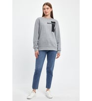Kadın Bisiklet Yaka Rahat Kalıp 3 iplik Kalın W.Brooklyn Baskılı  Sweatshirt SPR24SWK31 ( Gri-Melanj)