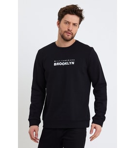 Erkek Bisiklet Yaka Regular Fit Brooklyn Baskılı İnce Sweatshirt SPR23SW330 (Siyah)