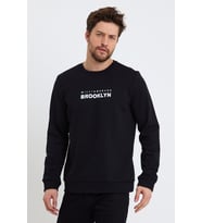 Erkek Bisiklet Yaka Regular Fit Brooklyn Baskılı İnce Sweatshirt SPR23SW330 (Siyah)