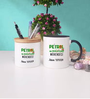 Petrol ve Doğalgaz Mühendisi Kupa Bardak Lacivert ve Kalemlik (Model 5)