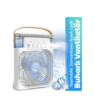 Taşınabilir Işıklı 5 Spreyli Vantilatör Buzlu Buharlı Vantilatör Mini Fan Nemlendirici (Beyaz)