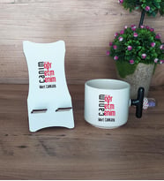 Öğretmene Hediye Canım Öğretmenim Hediye Sepeti Kupa Bardak T Kulplu ve Ahşap Telefon Standı Öğretmenler Günü Hediyesi (Model 6)