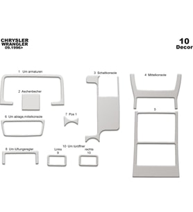 Meriç® Chrysler Wrangler Ön Torpido Kaplama Maun 10 Parça 1996-2004 (Alüminyum)