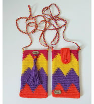 Çok Renkli Örgü Telefon Çantaları , Handmade Wayuu Telefon Kılıfı,  El yapımı Telefonluk (Mor-Turuncu)