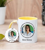 Öğretmenler Gününe Özel Fotoğraflı Kupa Bardak ve Anahtarlık (Sarı)