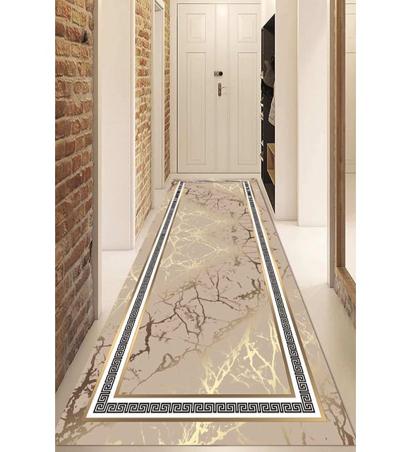 Dijital Baskılı Kaymaz Taban Yıkanabilir Modern Yolluk Ve Koridor Halısı NDU-SD-759 (Kahverengi)