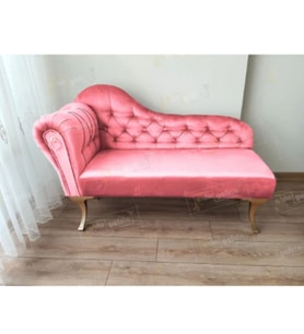 Dekoratif Bihter Koltuk Josefin Puf 130 cm Gold Ayak (Pembe)