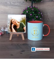 Baş Harf ve İsim Soyisim Fotoğraflı Dekoratif Taş, Kupa Bardak Beyaz Hediye (Model 13)